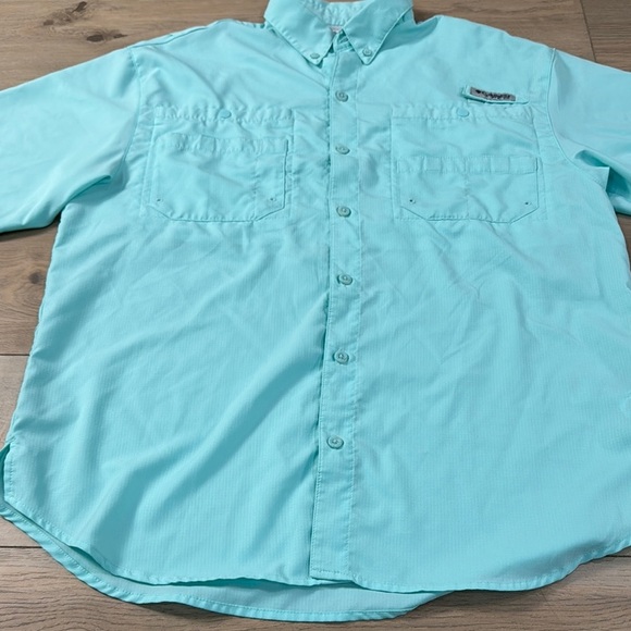 Columbia Men's Tamiami II Aqua Teal Short Sleeve Shirt - Picture 2 of 13